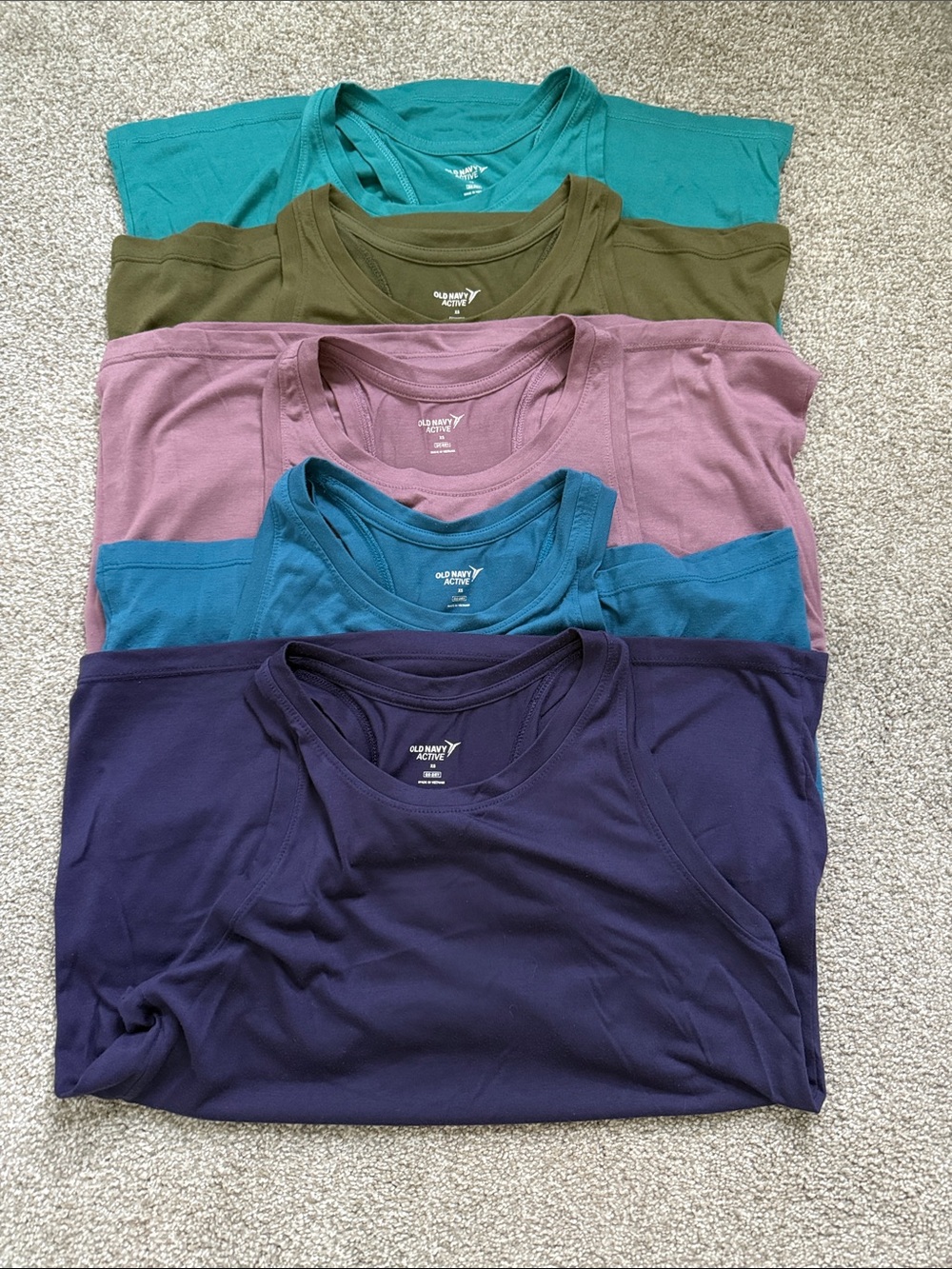 Old Navy Active Go Dry Tank Tops Set - Teal, Olive, Mauve, Teal Blue, Purple.